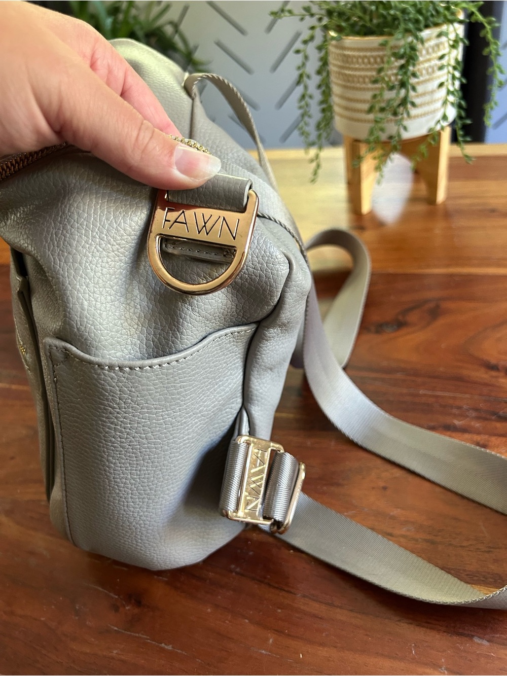 gray vegan leather convertible diaper bag by Fawn Design backpack - Picture 3 of 10
